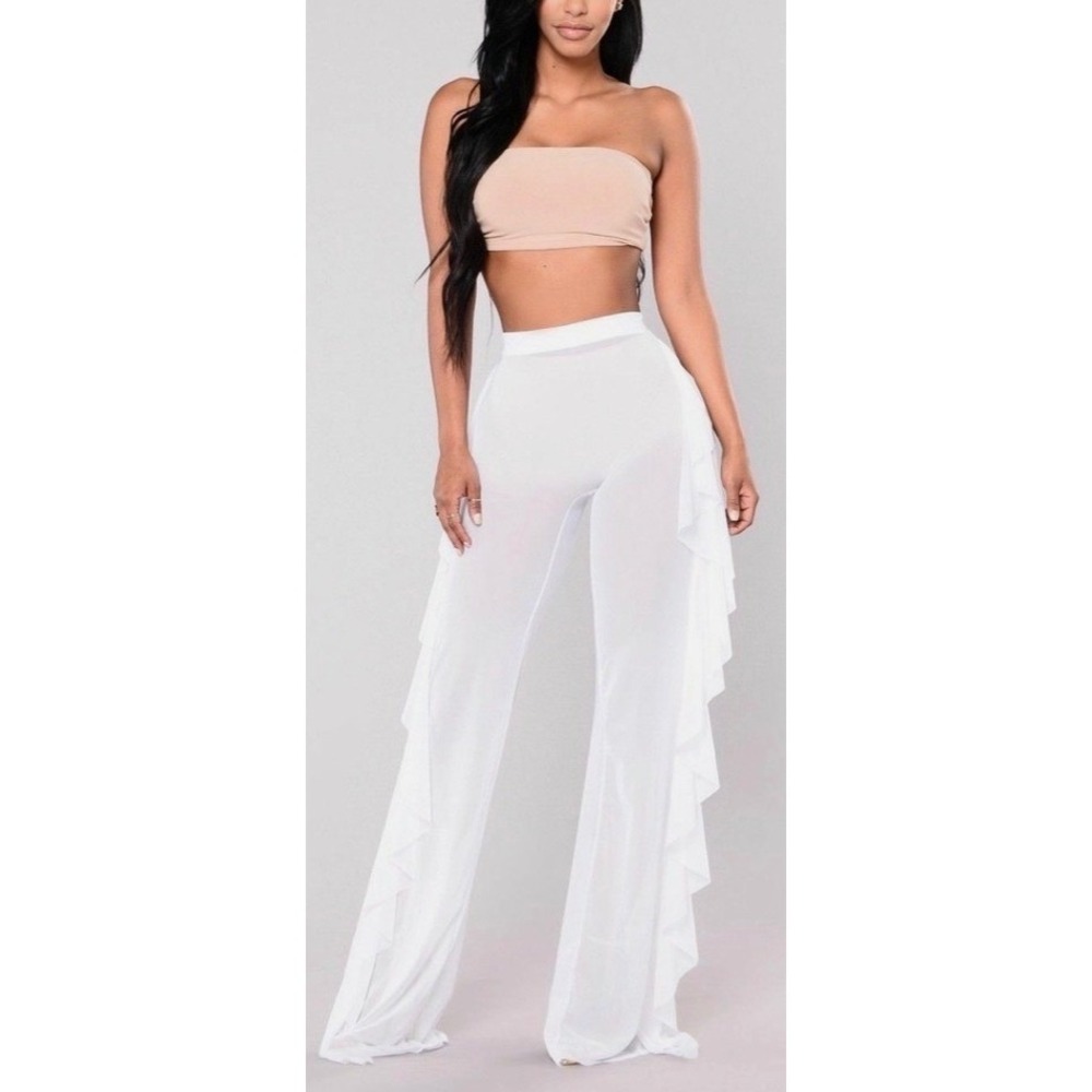 Mermaid Swimwear White Sheer‎ Mesh Cover Up Pants Sz L XL Cowgirl Mermaid Rave